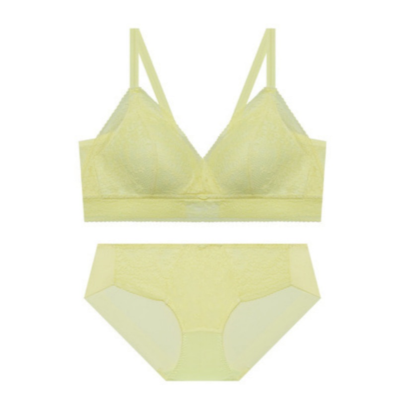 ナチュラル ボリューム レース ブラパンツ セット - イエロー S 90