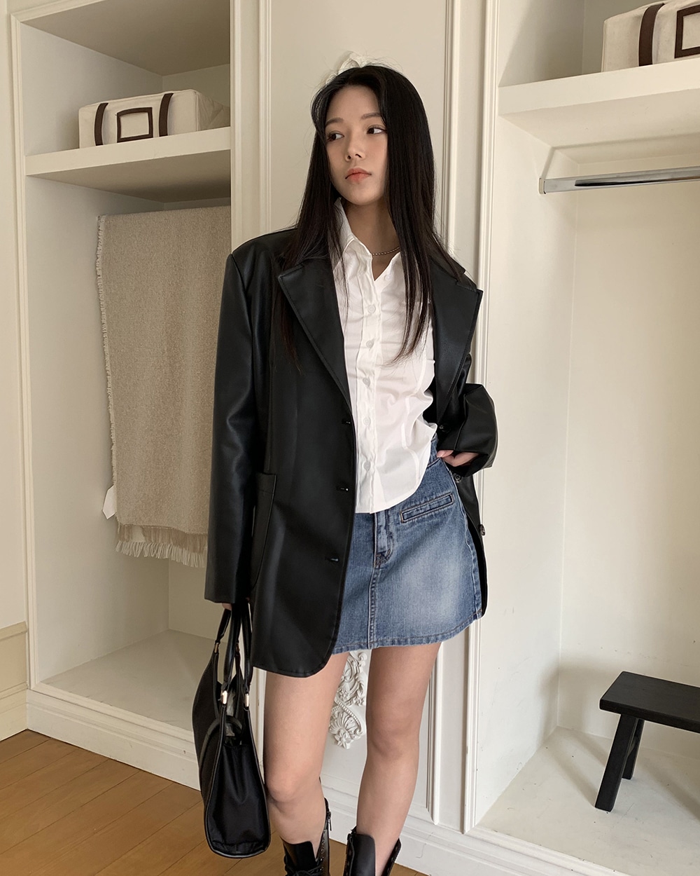 ケールボクシーオーバーフィットレザーブレザージャケット