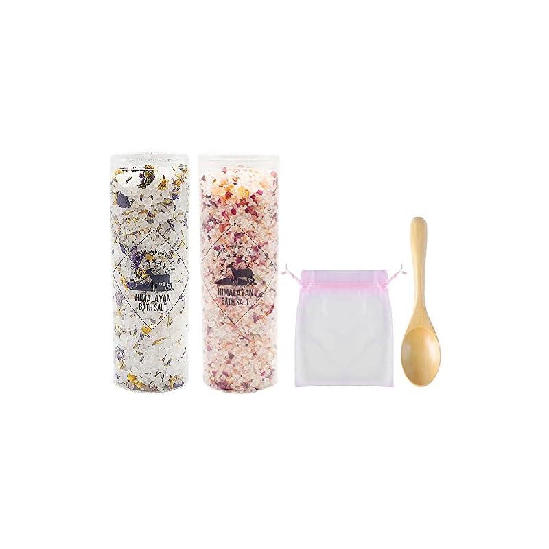 梅研本舗 岩塩 ヒマラヤ岩塩 バスソルト ハーブ&スパ 300g ホワイト ピンク 2本セット 20回分 オーガンジー袋1枚 木製スプーン1個 リラックス バスタイム プチギフト プレゼント