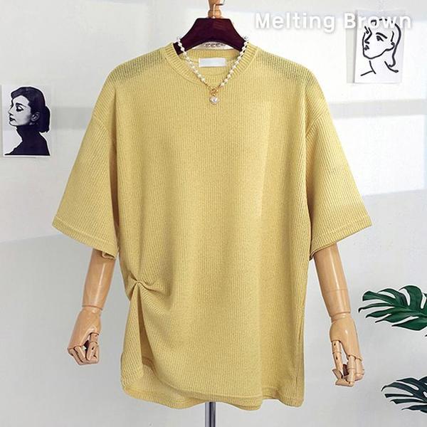 女性夏半袖ニットTシャツルーズフィットニット