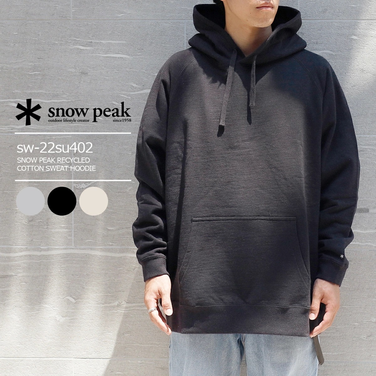 SNOW PEAK RECYCLED COTTON PULLOVER HOODIE