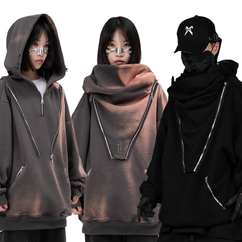 パーカー チャック付き フード付き オーバーサイズ 男女兼用 ストリート系 メンズ カップル服 ゆったり かっこいいトップス