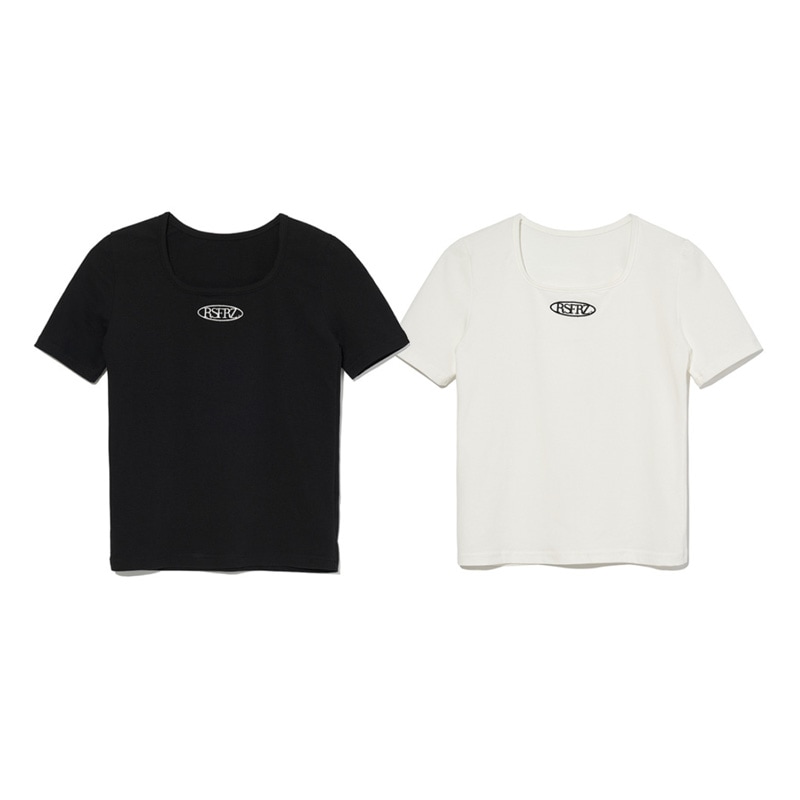 [aespa ジゼル 着用] SQUARE NECK SIMPLE LOGO T-SHIRT 韓国 アイドル レディース 半袖 Tシャツ おしゃれ
