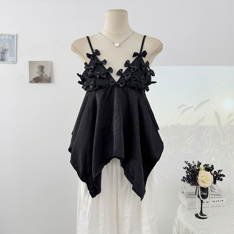 【1点ご購入 で10点プレゼントいたします】フレンチデザインの立体リボンキャミソール女性夏2025ギャルセクシー背中見せフリルトップス