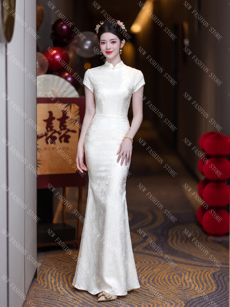 中国式チャイナドレス魚尾敬酒服婚約ドレススカート-26