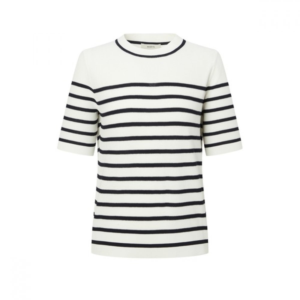 [ヘッジズレディース] 24SS アイボリーストライプコットンブレンドショートスリーブニット WSSW4B355IV