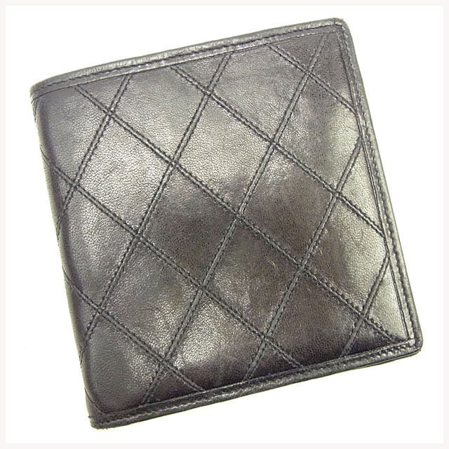 二つ折り財布 ダブルステッチ ブラック 中古