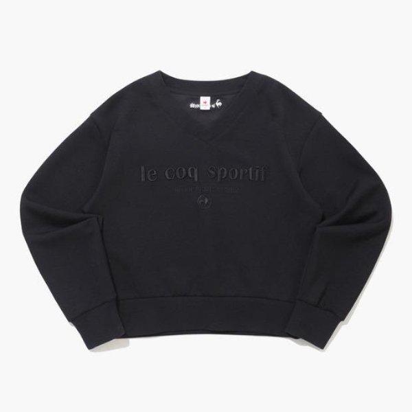 長袖Tシャツ NQJ QQ122OFS11-BLK ウーマンズ モーダル ダブルテンション Vネック スウェットシャツ / ブラック