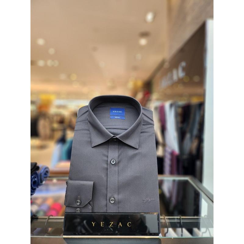 AK平沢店シャツ ワイドカラー ソリッド ストレッチ スリムフィットシャツ ブラウン