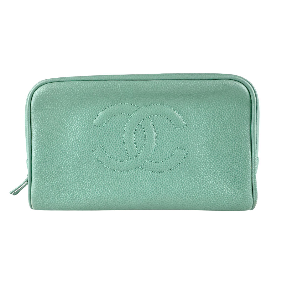 シャネル CHANEL ポーチ キャビアスキンレザー グリーン レディース z9954