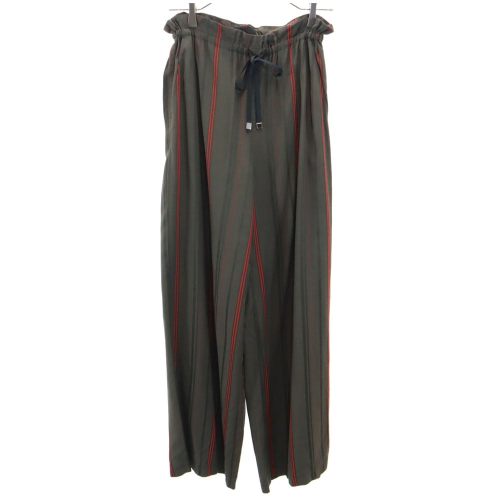 日本製 ストライプ柄 ロングパンツ ブラウン系 ウエストゴム レディース