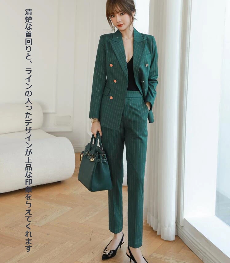 お手頃価格大人気 ストライプ上品 上下セット パンツスーツ 2点セット ジャケット＋パンツ ビジネス スリムスーツ 通勤 OL 着痩せ フォーマル レディーススーツ ＸS～XL セレモニースーツ スト