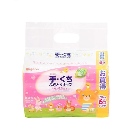 他サイト： 手・くちふきとりナップ 70枚6P Pigeon Friendsの商品画像