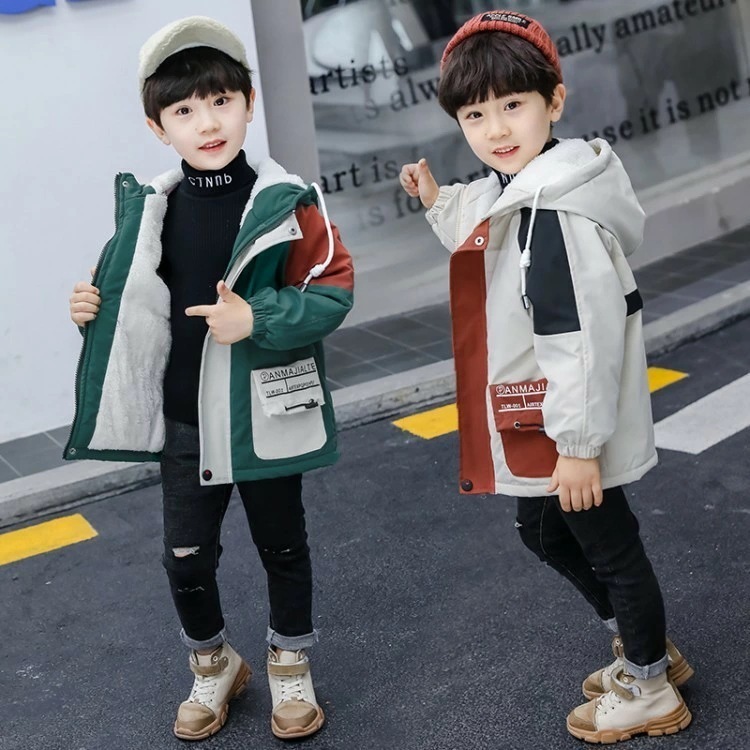 【即納】中綿コート キッズ 子供服 男子 秋冬 冬服 子供コート アウター 厚手 キッズコート ロング 中綿ジャケット フード付き 暖かい 防寒2色
