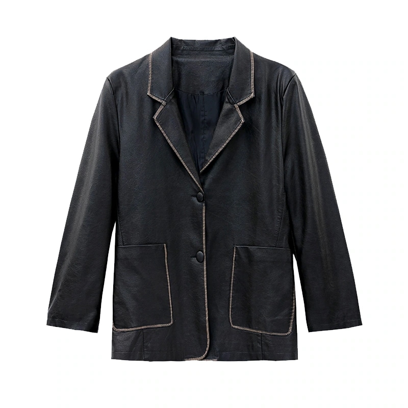 革ジャン レトロなゆったりとしたスーツに革のコートです 柔軟皮質材料 日常のレジャー OL通勤 防水皮革 サイズM-XL