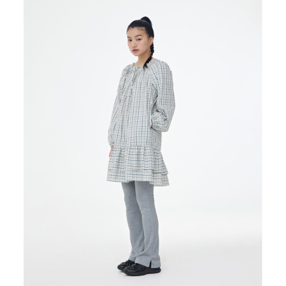 fogdawn Check Tiered Midi Dress olive green DA25SDR009OL