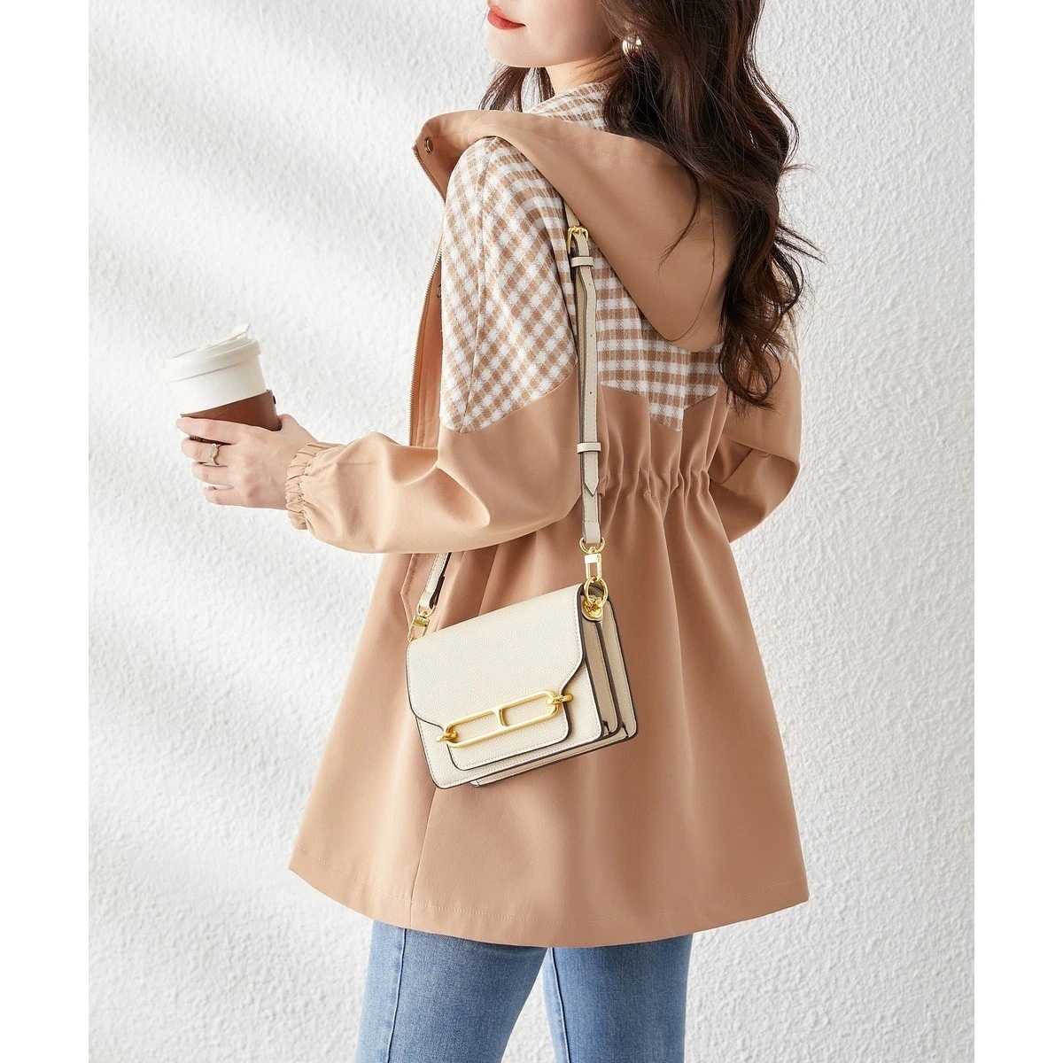 アウタートレンチコートデザイン 秋服 日系 切り替え ゆったり ウエスト引き締め ロングコート ロング丈 ドローストリング トップス スリミング レディースアウター ファッション