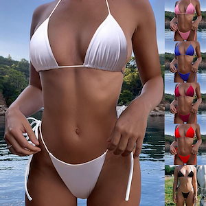 Sexy Women Thong G-String Mini Bikini Swimwear Side tie Underwear Bra Set Hot