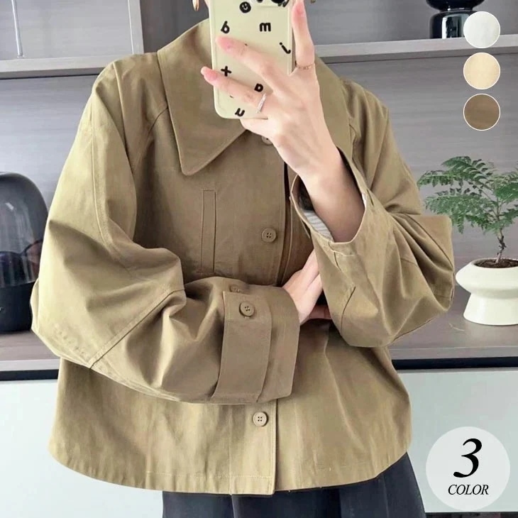 【2025新作 急速出荷】Aライン ショート コート アウター ジャケット マント ミリタリー トレンチ フレア ライトアウター きれいめ おしゃれ カジュアル シンプル 春 秋 冬 無地 レディース