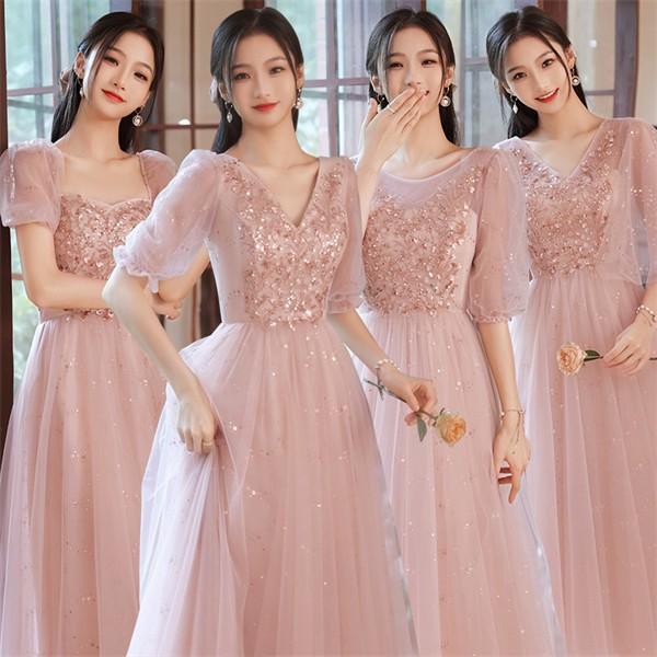 ブライズメイド ドレス ピアノ 発表会 ロング オフショルダー 演奏会 結婚式 ピアノ発表会 ピンク 半袖 フォーマル輸送が速い