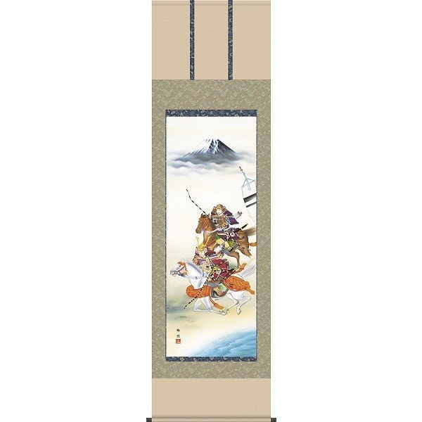 掛け軸/節句画/武者兜/大成武者/工藤翔悠/悠創会/正絹二丁本表装/尺五サイズ幅54.5cm/桐箱畳紙収納/表装品質十年保証/端午の節句掛軸 初節句 こどもの日
