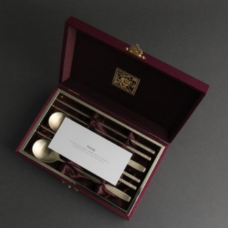 [韓国伝統 フンインジョンウム]ハングル スプーン 箸 セット ゴールド/高級型 2人用