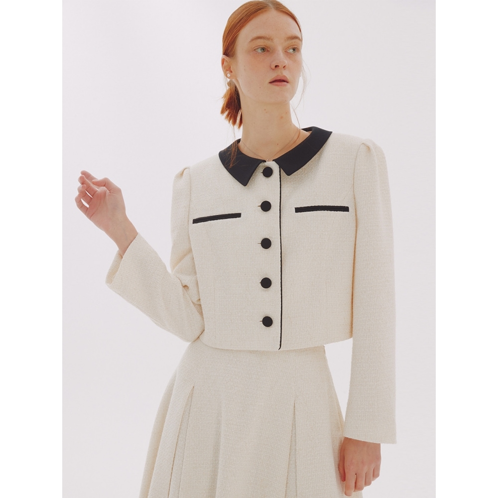 デュー E DEW E カラーツイードジャケットアイボリー