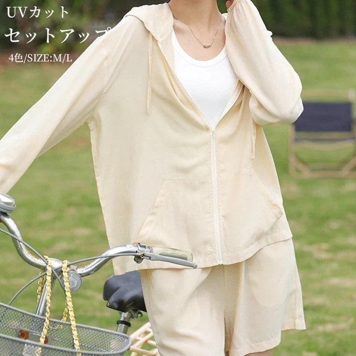 ラッシュガード セットアップ パーカーセットアップ レディース UV対策 紫外線対策 UVカット ショートパンツ 無地 アウト ボトムス 2点セット 薄手 アウト ボトムス トップス 日焼け止め 短