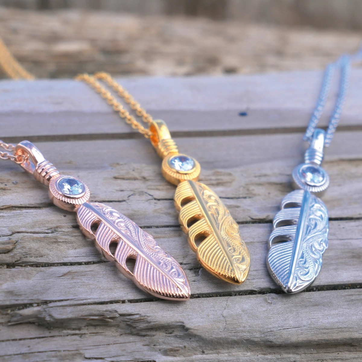 ネックレス レディース サージカルステンレス316L製 ハワイアンジュエリー 羽根 フェザー 一石