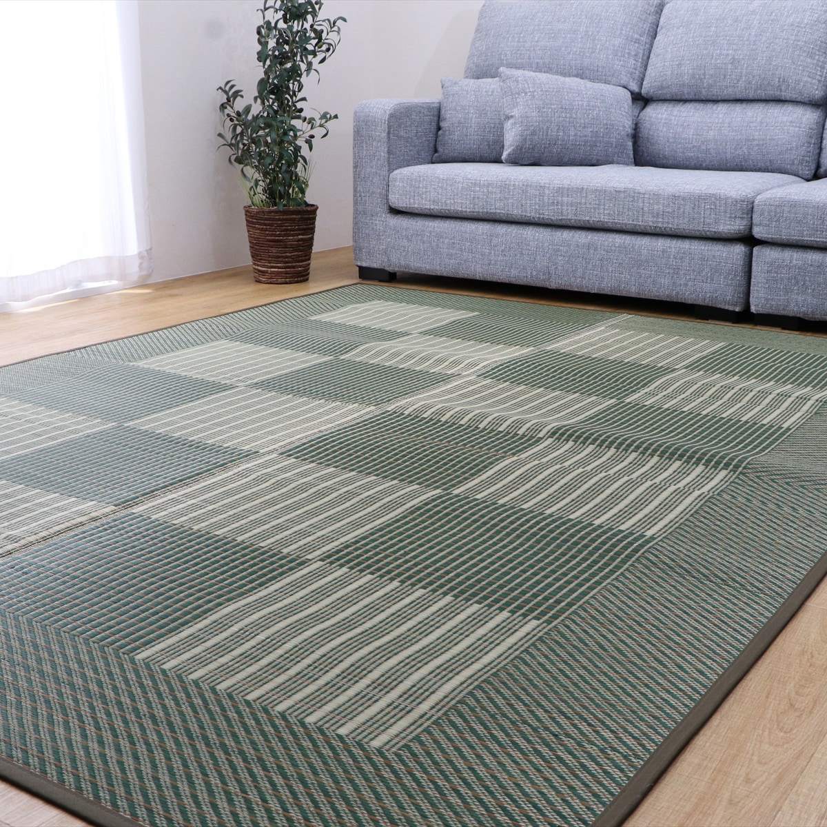 【I】【代引不可】イケヒコ 国産い草ラグ カーペット Fライト 滑り止め付 グリーン 約191×250cm 8239130【北海道・沖縄・離島不可】【代引不可/沖縄・離島