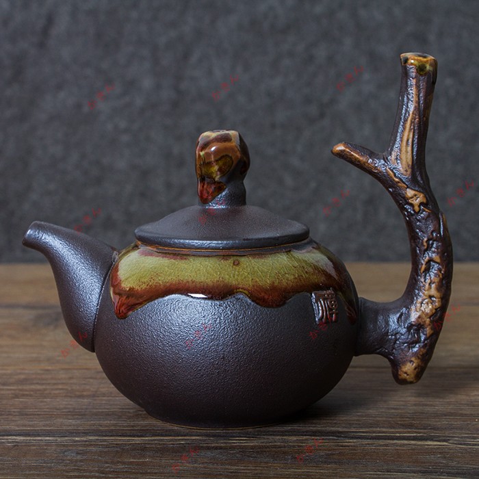 窯変茶壺 ティーポット 粗陶茶壺 陶磁ティーポット サイドポット 和風 カンフー茶器 職人手作り茶壺 茶道具