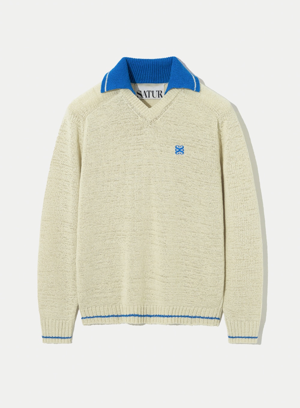 【SATUR】 LAUSANNE V NECK COLLAR KNIT : CANNOLI CREAM