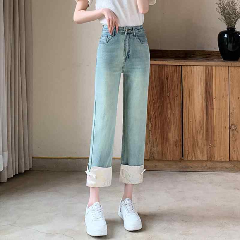 レディース ファッション カジュアル おしゃれ 春夏 チャイナ風 バックル 九分丈 ジーンズ ハイウエスト スリム 中国 刺繍 ストレート 九分丈 パンツ