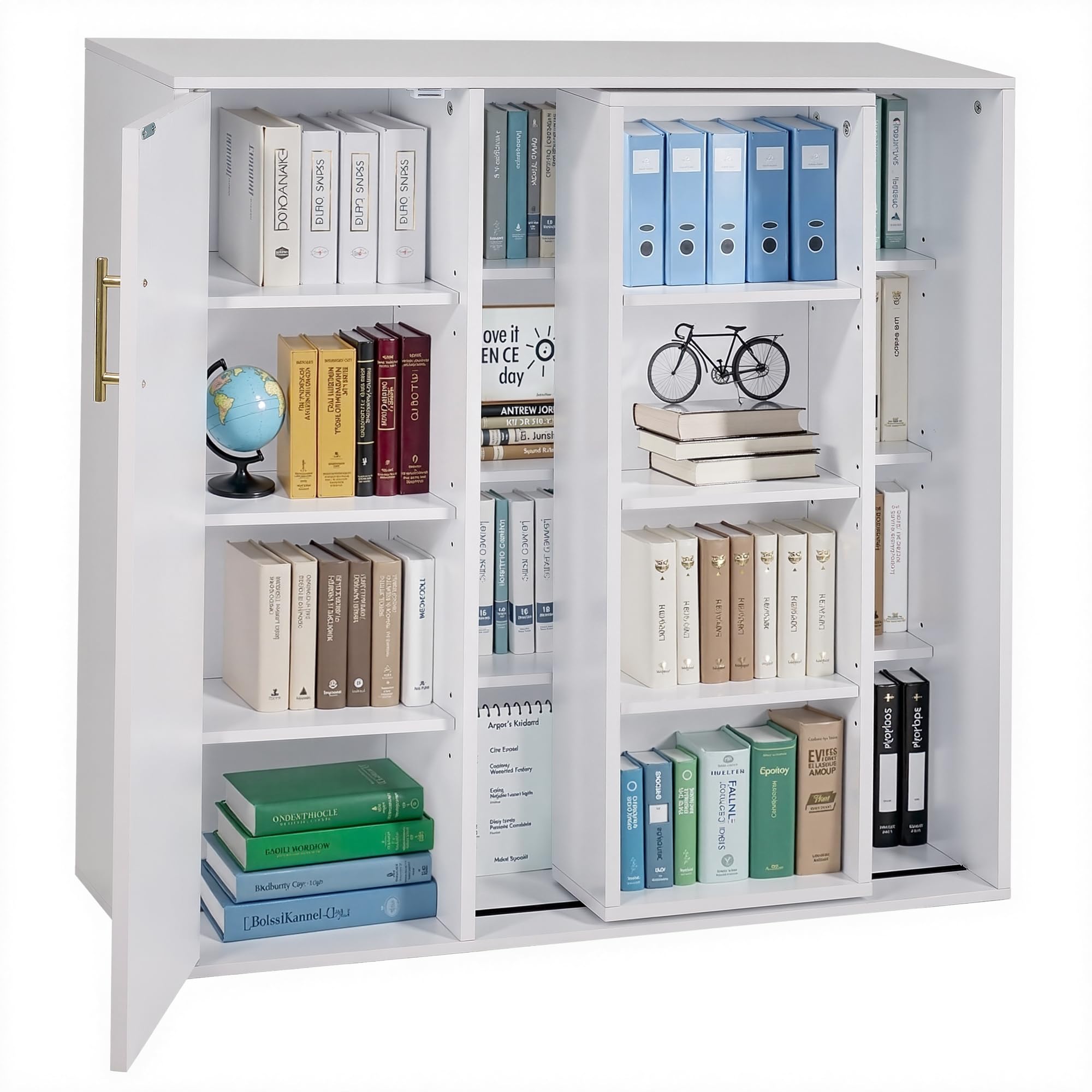 VECELO キャビネット スライド式 4段 サイドボード 幅60X奥行30X高さ90cm 本棚 大容量 取っ手付き 扉付き オープンラック 組立品 漫画 絵本棚 コミックラック キャビネット 棚板可