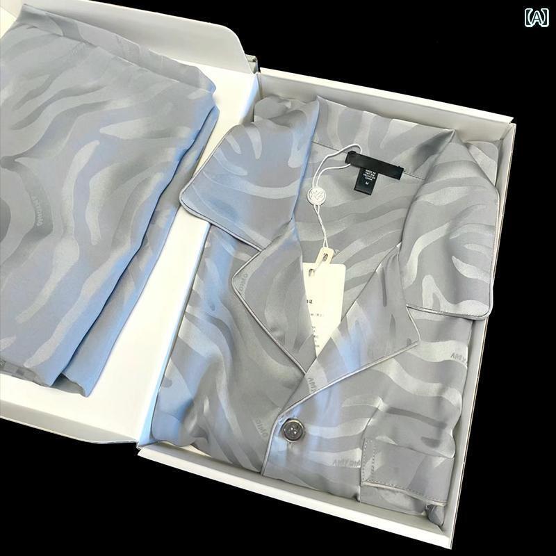 シルク　パジャマ　レディース Xiaohongshuは シマウマ 柄の 冷感 パジャマ メンズ 春秋 サテン ジャカード 長袖 ズボン ホームウェア スーツを 推奨 しています