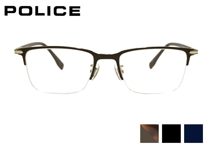 ポリス POLICE vplt92j スクエア ハーフリム ナイロール チタン メンズ レディース めがね メガネ 眼鏡 新品 53サイズ