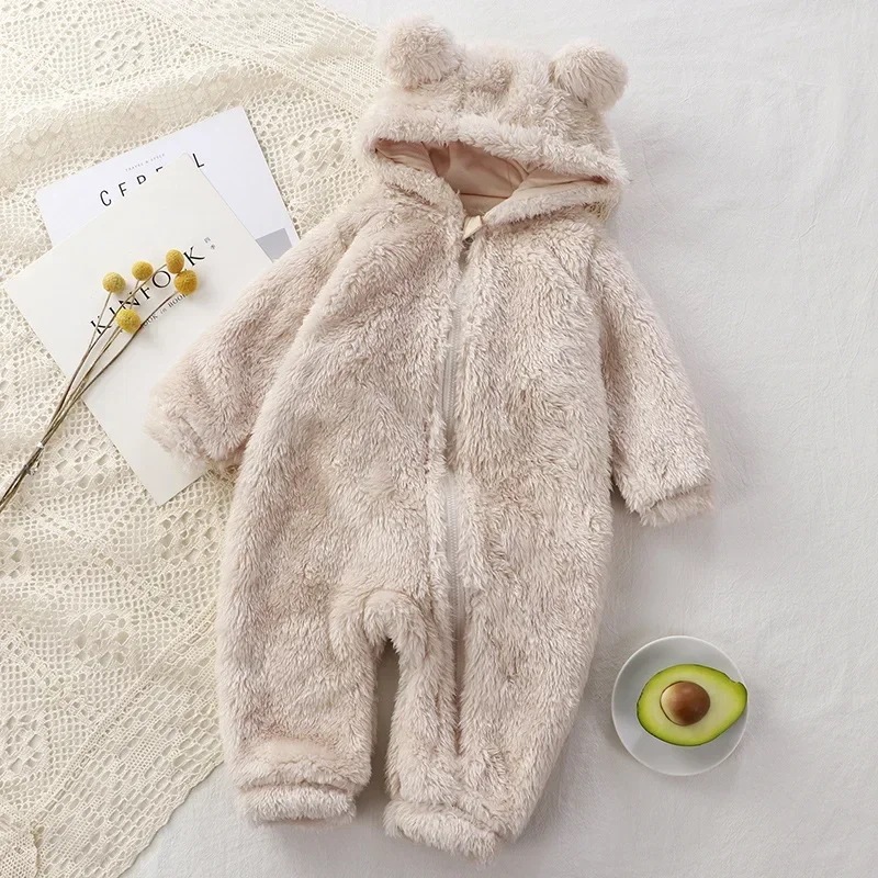 ベビーソフトぬいぐるみかわいいクマのボディスーツ厚い新生児の女の子ロンパース男の子のジャンプスーツ長袖暖かい子供のボディスーツ03歳冬 Beige Plush 100cm 6,672円