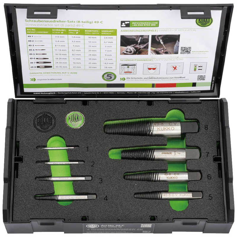 KUKKO　8本組 スクリューエキストラクターセット　49-C