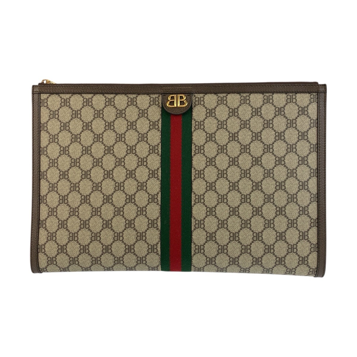 超美品 GUCCIコラボ ザハッカープロジェクト ベージュ ブラウン ゴールド金具 GGスプリームキャンバス/レザー 680381 クラッチバッグ セカンドバッグ ドキュメントケース メンズ 5029