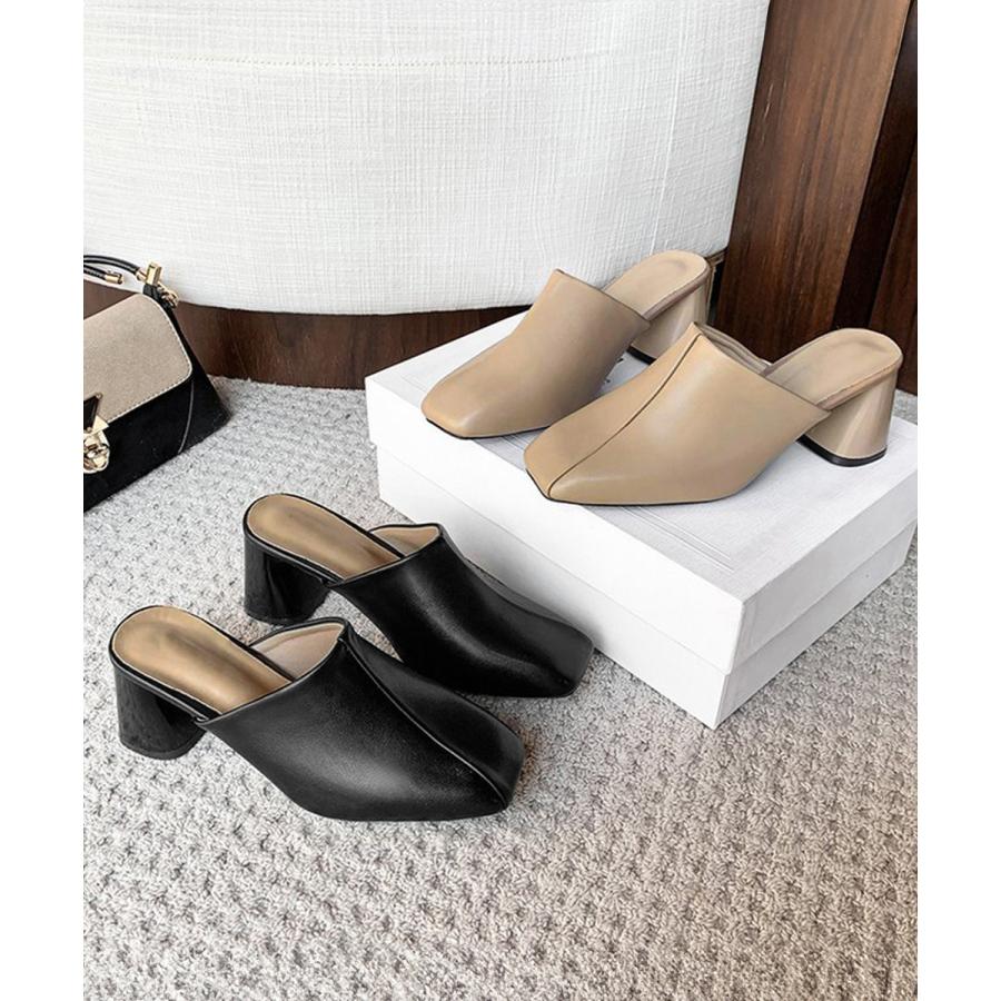 急速出荷スタイルアップ！ヒールパンプス ミュールパンプス 太ヒール靴スクエアトゥ orange