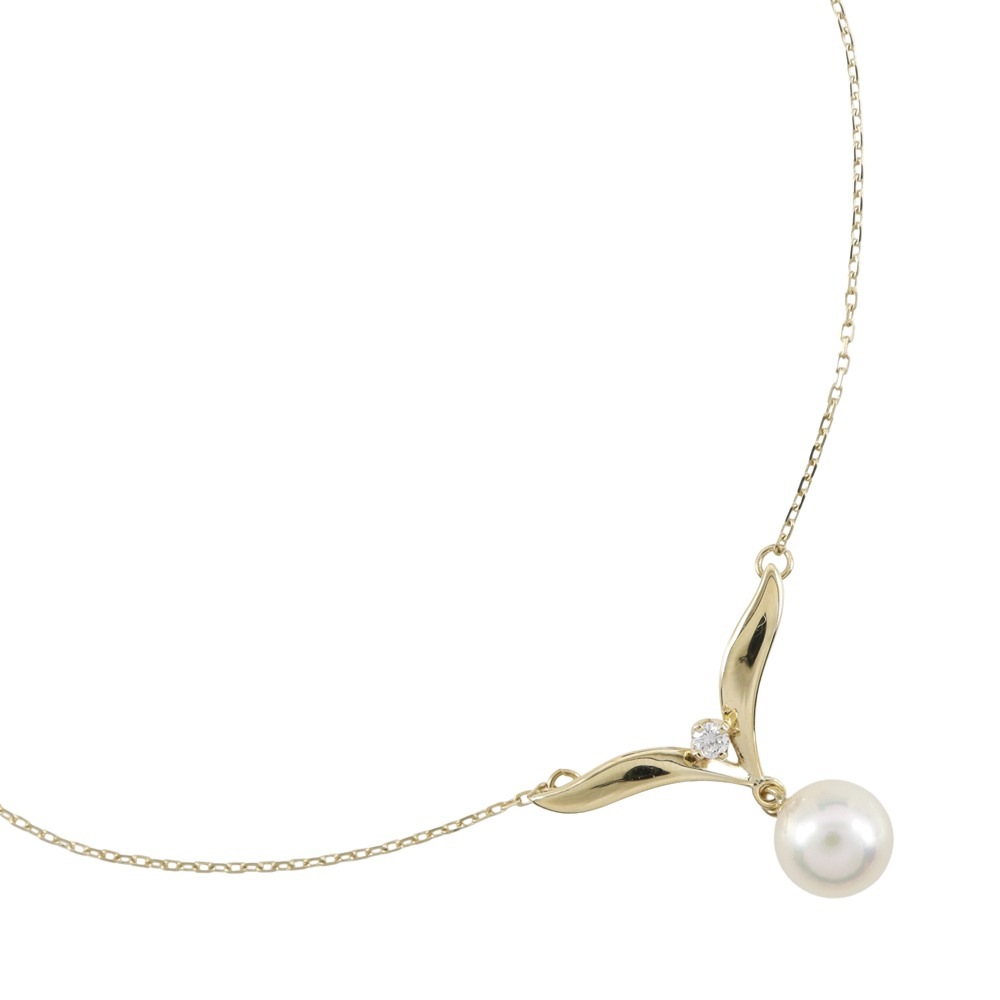 真珠 ネックレス 7.2ｍｍ K18イエローゴールド パール ダイヤモンド 約2.4g レディース 中古品 A+ランク