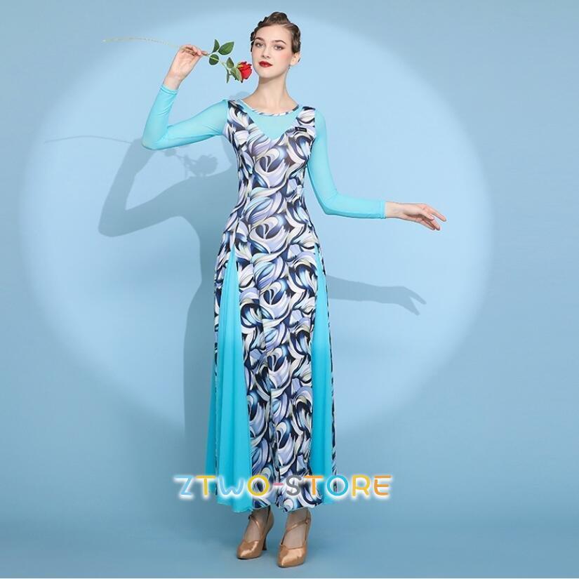 新しい子供用ダンスウェア 社交ダンスドレスレディース モダンダンス ロング丈ワンピース 長袖 レッスン着 フラメンコ ワルツ専用ドレス スタンダード練習着 発表会用演出服 2枚購入で2525円OFF