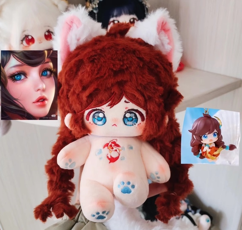 20cm 無属性ぬいぐるみ　コットン ドール　棉花娃娃　本体 スケルトン有 チークなし　耳　磁器尻尾