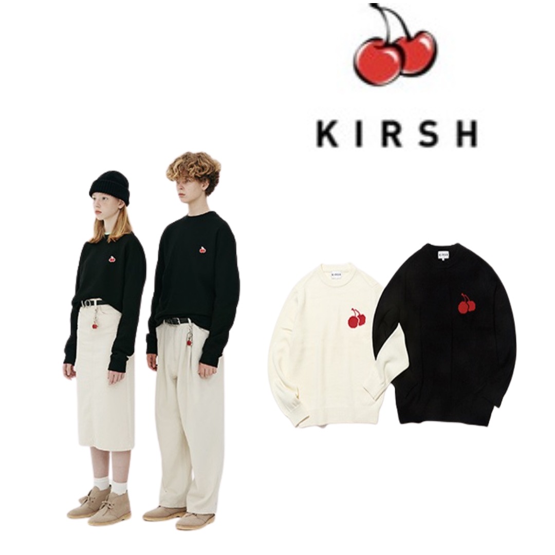 [KIRSH] 公式 UNI MIDDLE CHERRY KNIT JA [BLACK] / 100%正品 / 送料無料 / カップル /UNISEXニット