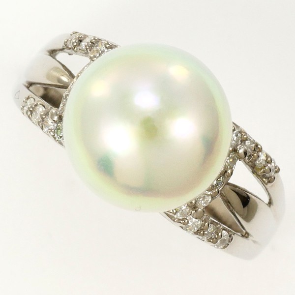 K18 18金 WG リング 11.5号 パール(真珠) 約10mm ダイヤ 0.20 中古 43,104円