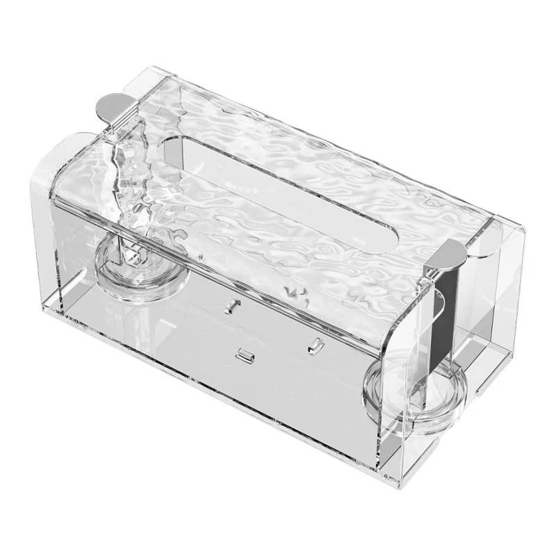 ティッシュボックス 壁掛け 粘着式 トイレ 洗面所 ペーパータオルホルダー ロールペーパー 多用途 アクリル 透明