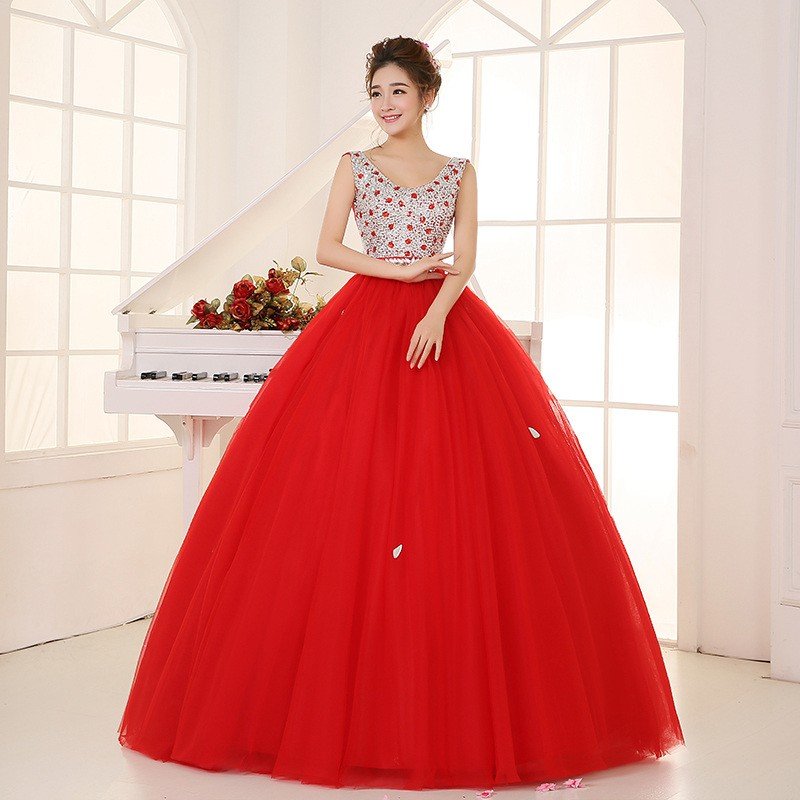 ロングドレス ウェディングドレス 花嫁ドレス カラードレス 結婚式ドレス 披露宴パーティードレス 写真撮影ドレス レッド