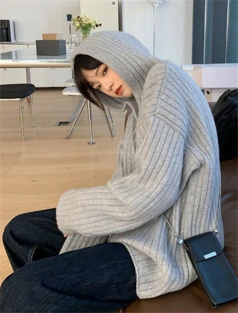 フード付きセーター ニットトップス カジュアル シンプル アウター大きいサイズ レディース 平干し ニット ニットセーター vネック カーディガン knit sweater