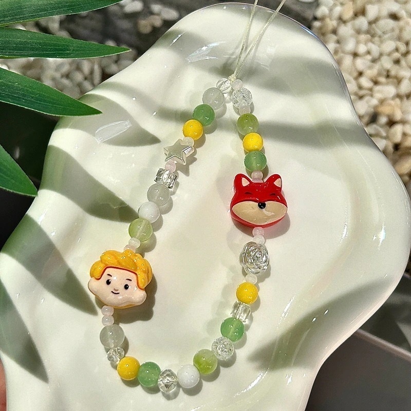 オリジナルキツネの星の王子さまかわいい携帯電話チェーン Diy ビーズ Ccd 紛失防止カメラストラップチェーン装飾キーホルダー