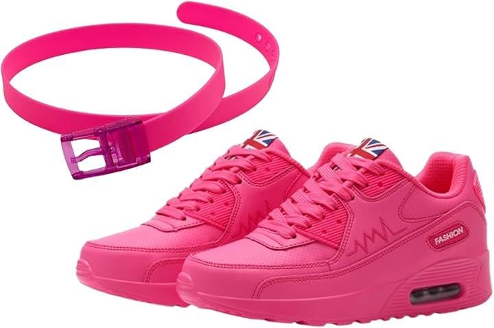 ショッキングピンク スニーカー レディース 蛍光ピンク ビビットカラー 蛍光ピンクベルト付属 24.5 cm (ピンク, 24.5 cm)